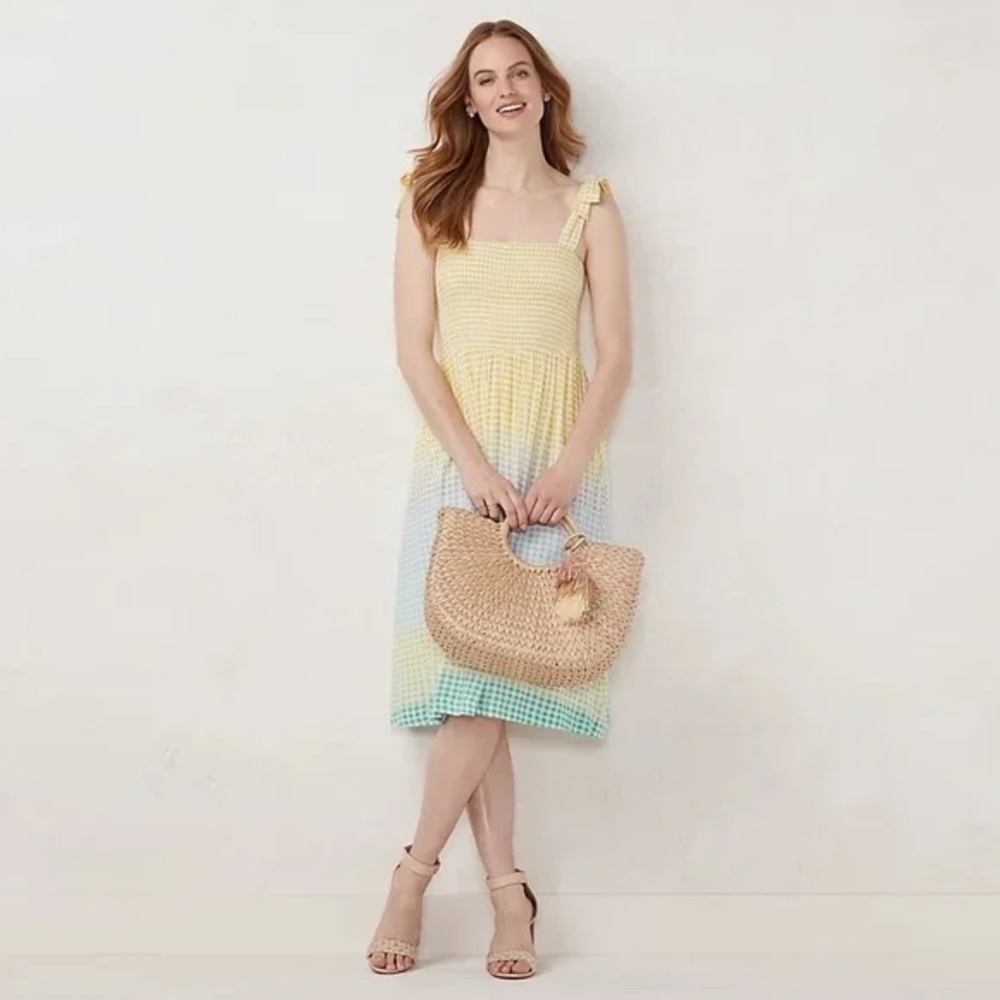 EUC Pastel Gingham Dress With Tie Straps